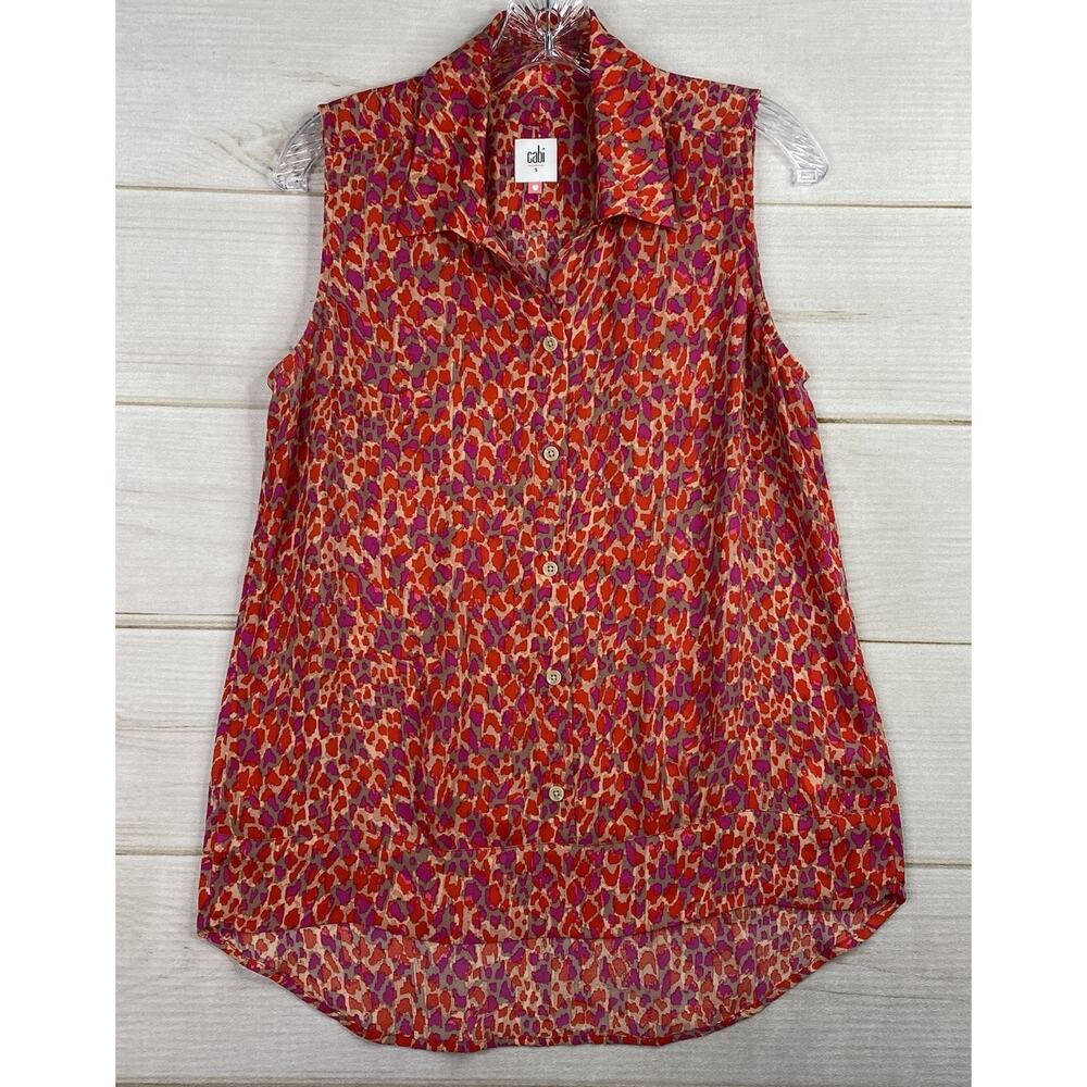 Cabi Top Womens S Animal Print Sheer Sleeveless Blouse Button Up Floral Romantic